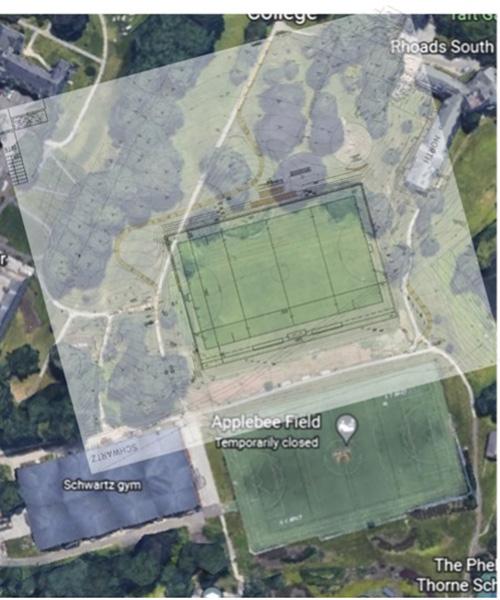 Aerial View of Applebee Field, Schwartz Gym, and Rhoads South