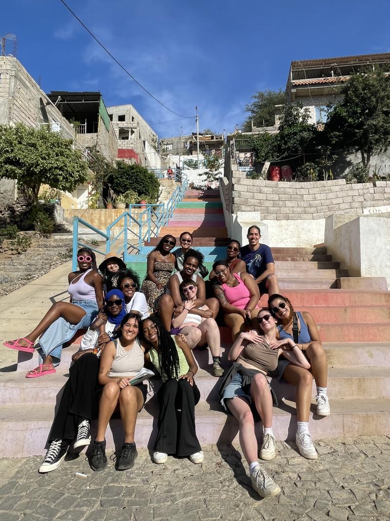 Rainbow stairs: Paragdims of Revival students and faculty pose in Praia, Cape Verde (photo credit: Dulce Tavares)