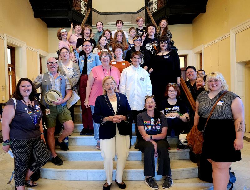 Group picture of OUT Maine staff, public educators, and high school students