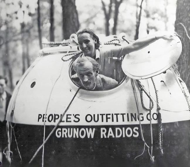 Jeannette and Jean Piccard emerging from the pressurized gondola after their 1934 flight.
