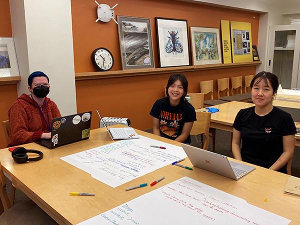 Marion Hamilton '23 with Who Built Bryn Mawr 2023 curatorial interns Grace Foresman '23 and Yihan Liu '24.