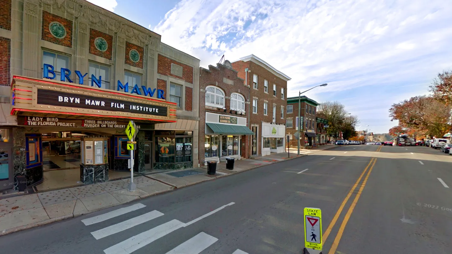 Downtown Bryn Mawr with the Bryn Mawr Theater in view.