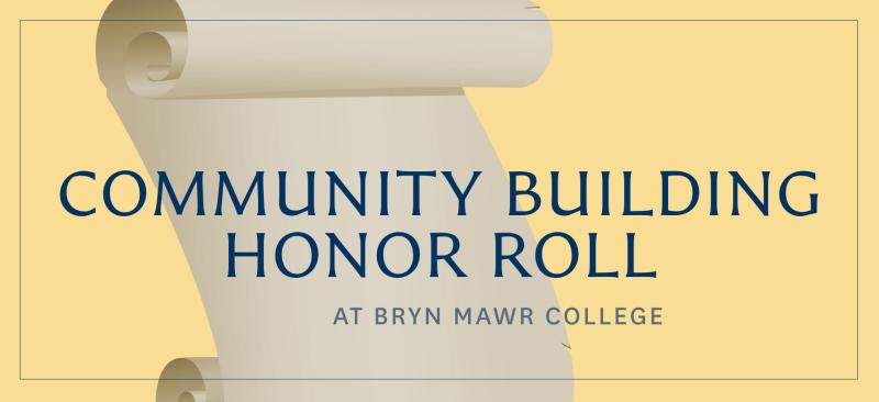 A scroll on a yellow background reading "Community Building Honor Roll."
