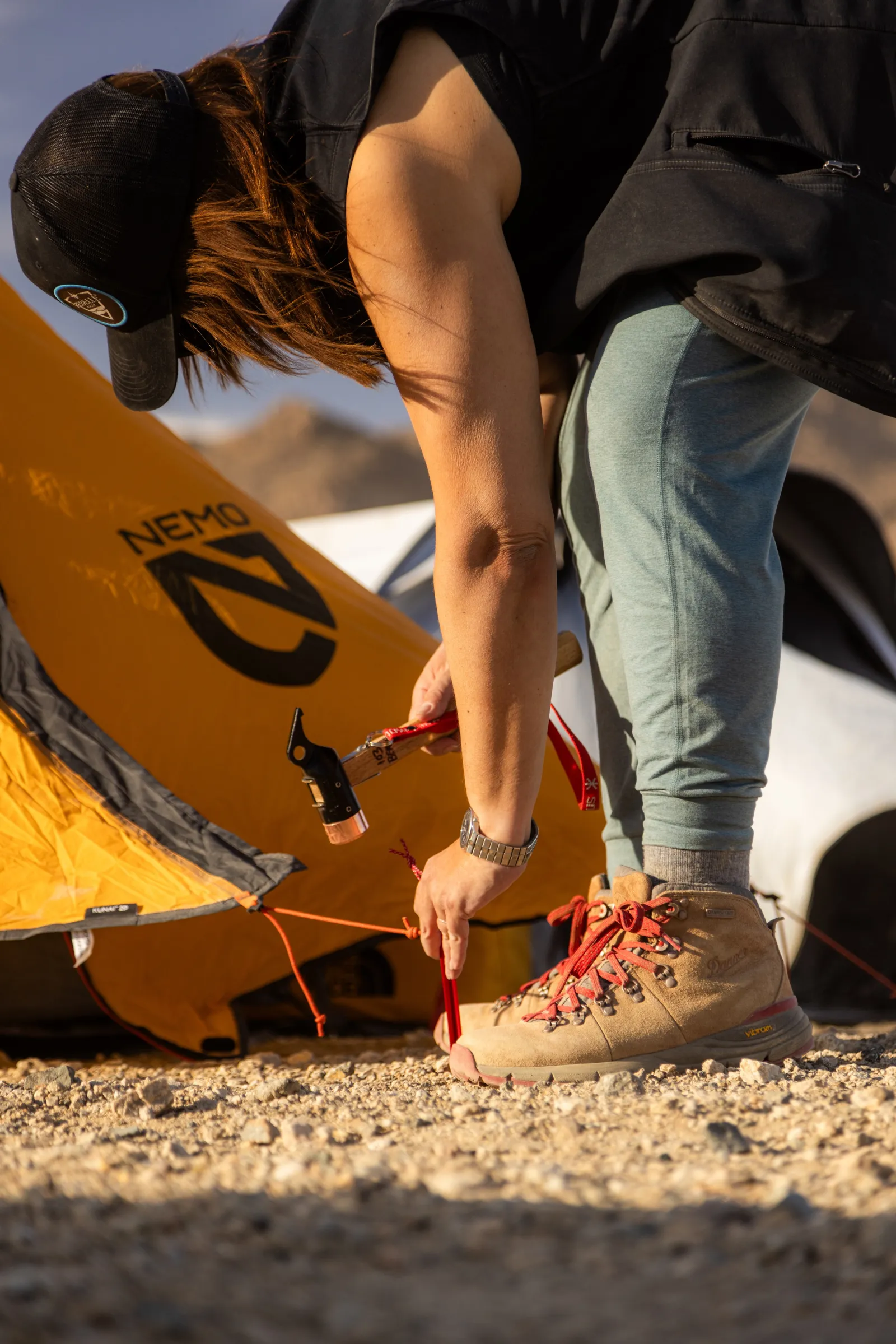 Benyo setting up camp. Photo by Tim Sutton.