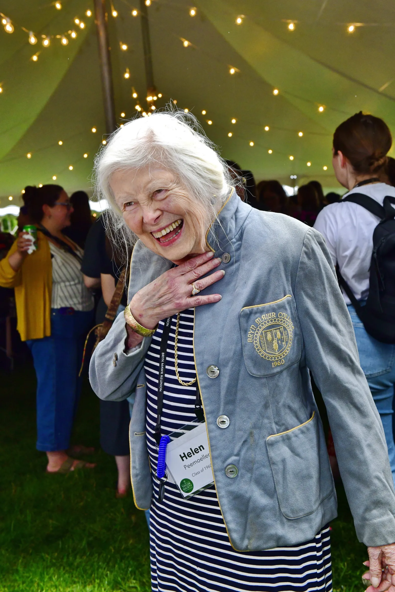 Helen Peemoeller ’60 in her Bryn Mawr jacket. Photo by Jim Roese. 