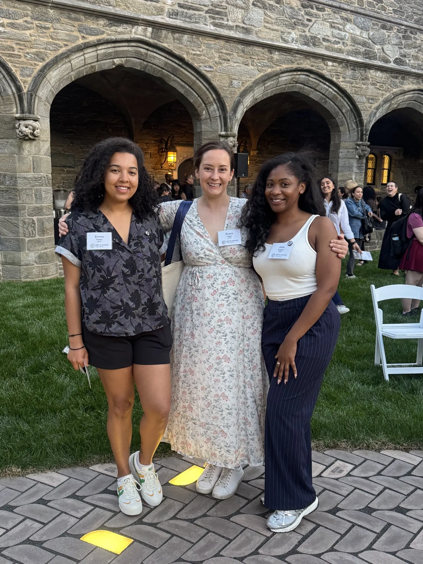 Emma Kioko ’15, Grace Argo ’15, and Jada Ceasar ’20 at the dedication of “Don’t Forget to Remember (Me)” in April 2025.