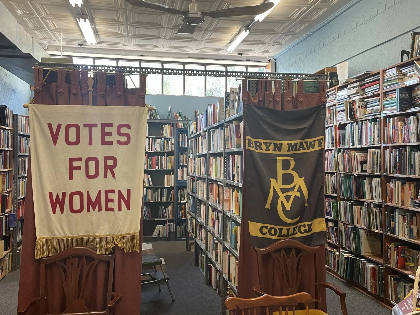 Banners on display in the Cambridge shop