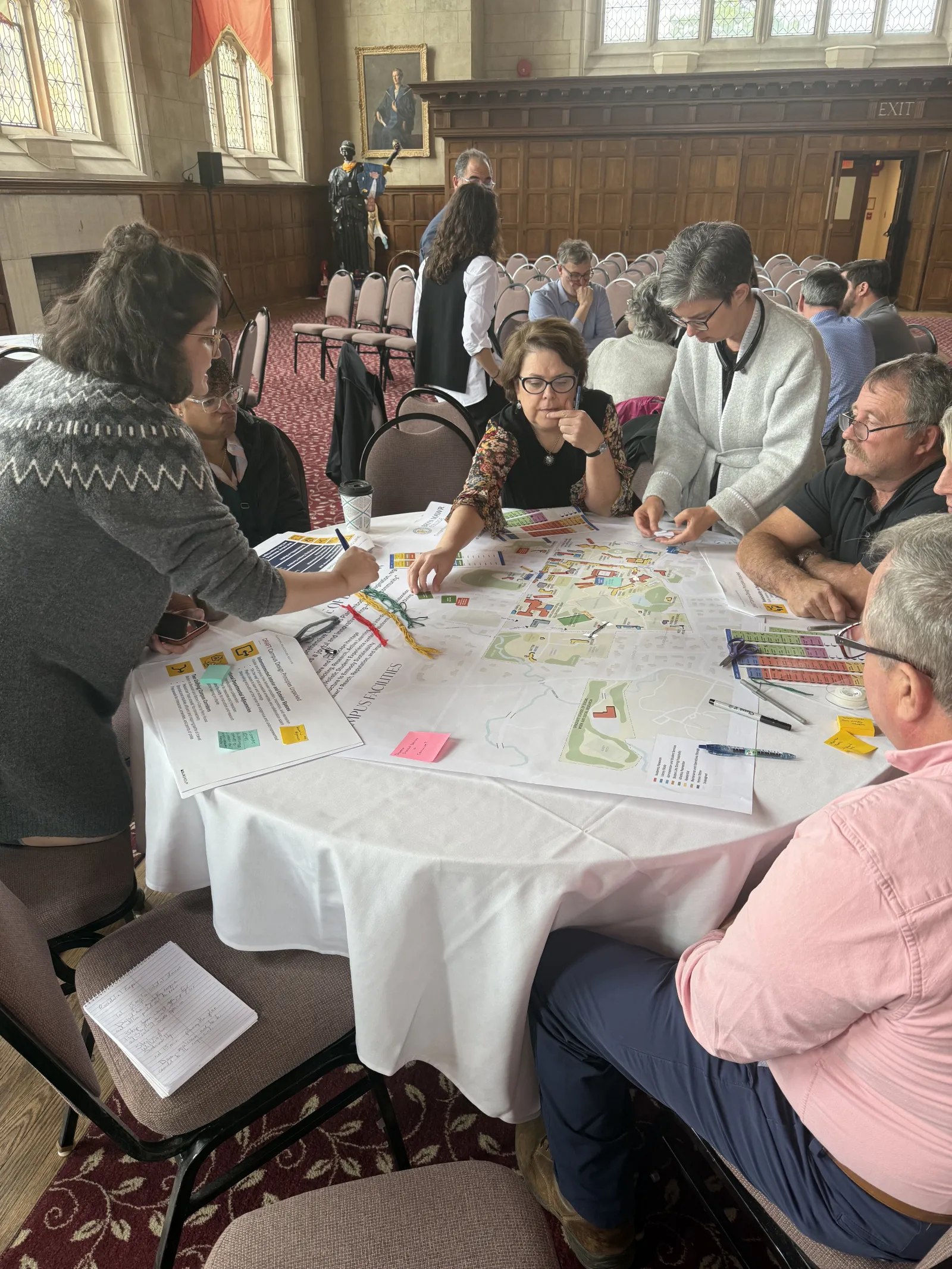 people working on a a map around a table
