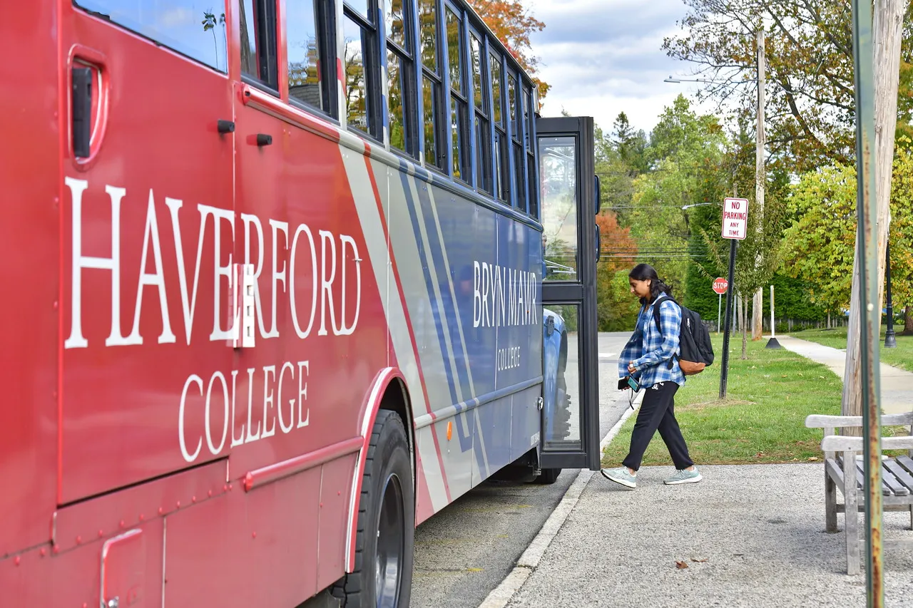 student taking the Blue Bus