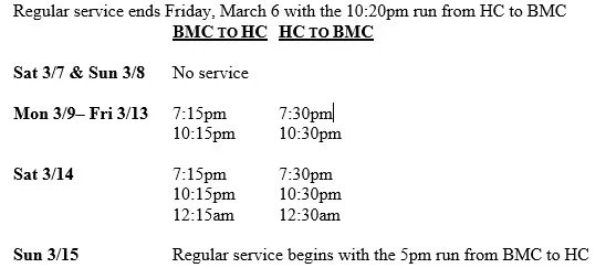 SPRING BREAK SCHEDULE