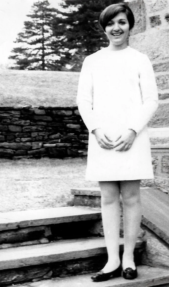 Tina Levine ’69 on the Rhoads patio.