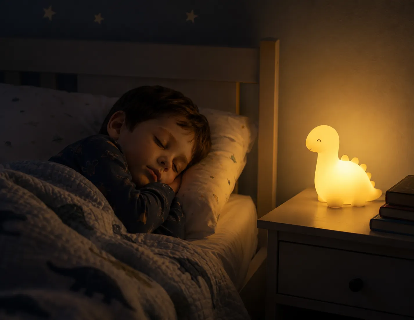a child sleeping with a nightlight