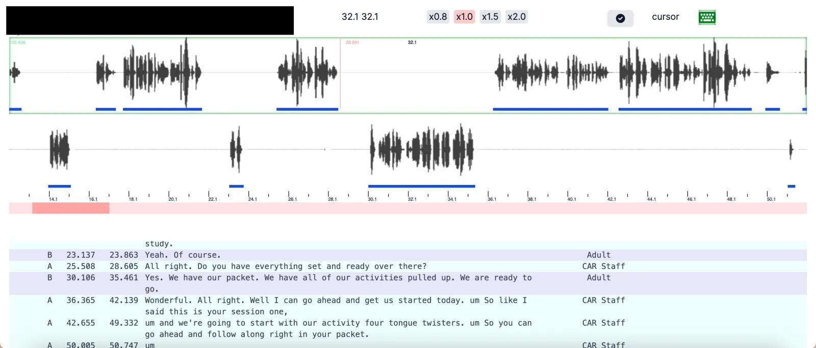 Example of two audio files and their transcriptions.
