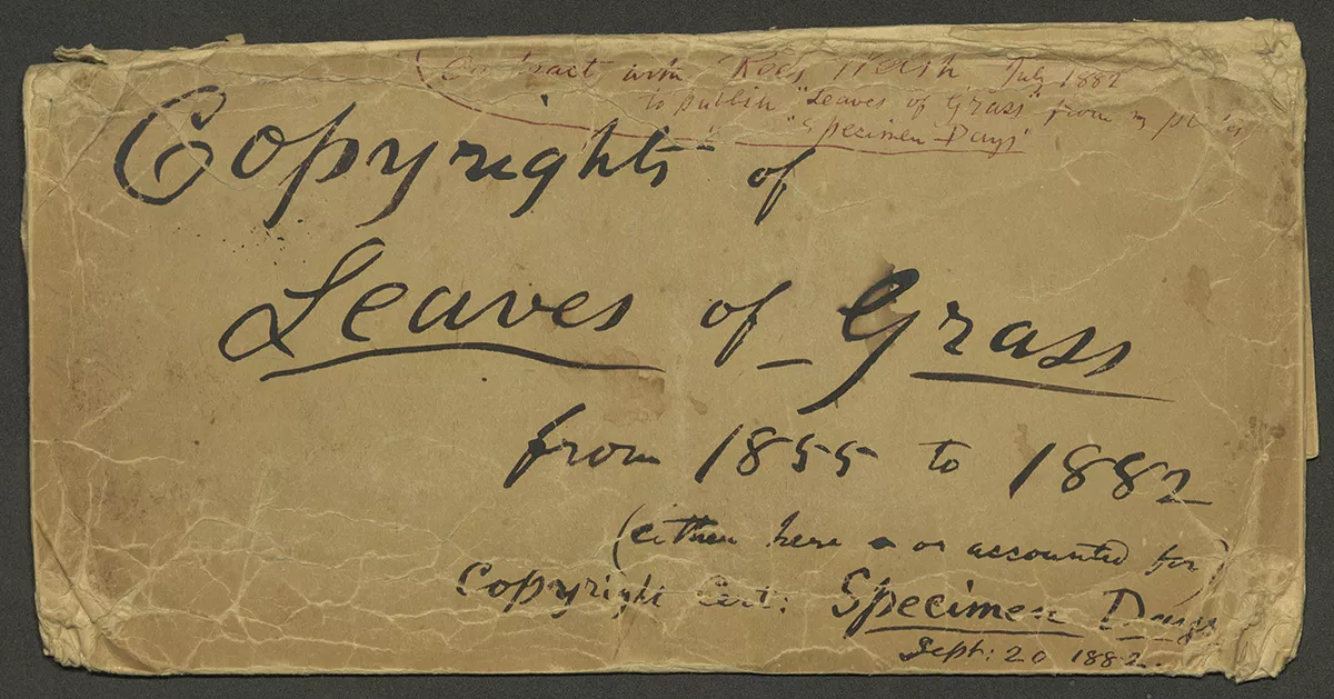 Envelope containing Walt Whitman's copyright for 'Leaves of Grass', 1882, Bryn Mawr College Special…
