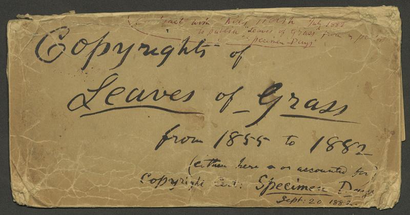 Envelope containing Walt Whitman's copyright for 'Leaves of Grass', 1882, Bryn Mawr College Special…