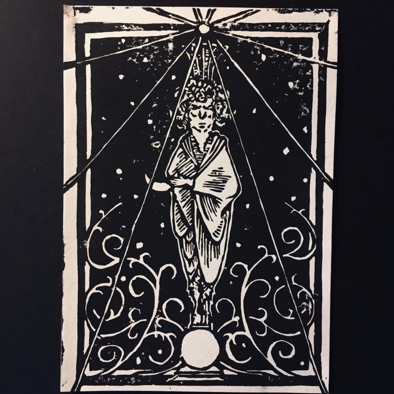 Linocut print made for the event by Zach Silvia, 2019
