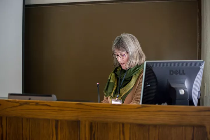 Texas A & M Professor Nancy Klein (Ph.D. '91) discussing theoretical advances in understanding…