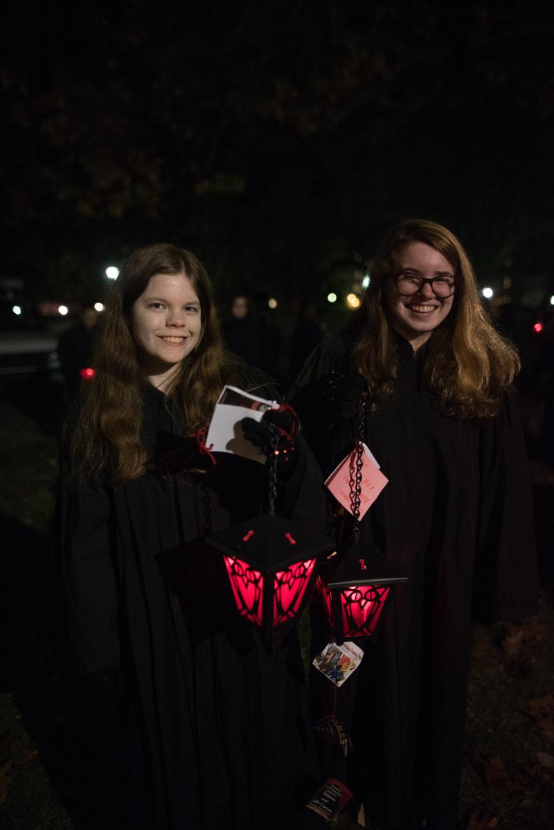 Lantern Night 2017 - Two students with their red lanterns