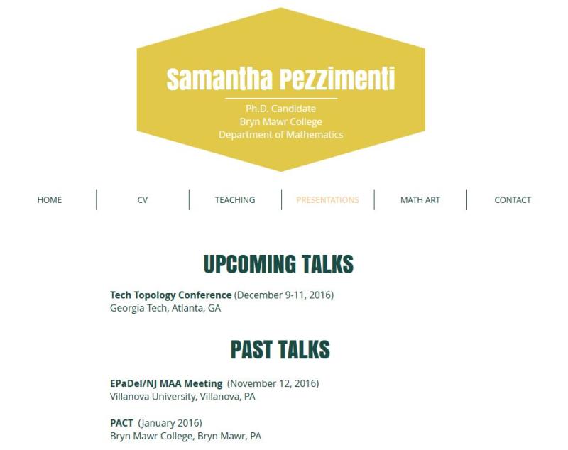 Page view from Samantha Pezzimenti website