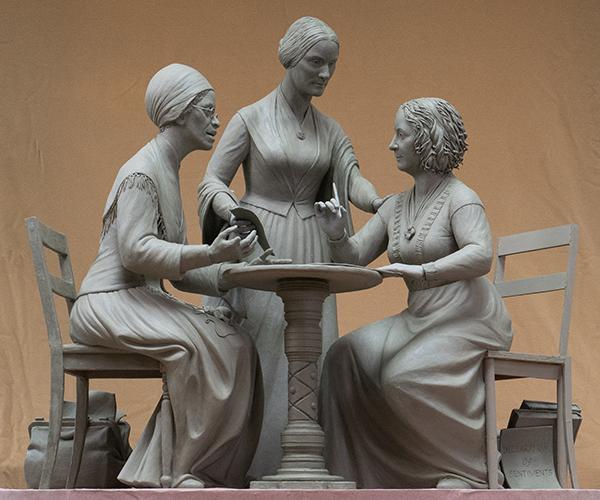 A rendering of the monument honoring three women’s rights pioneers — Sojourner Truth, Susan B.…