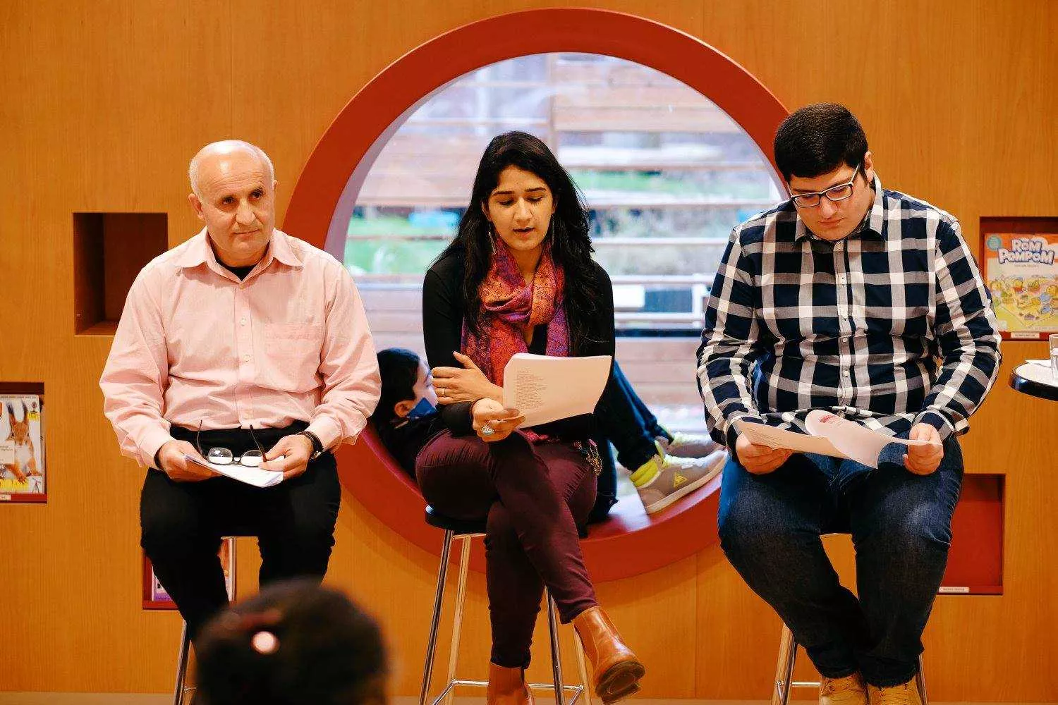 Sanam Sheriff '18 participates in a panel alongside Ibrahim Eroglu (left) Hizir Cengiz (right)