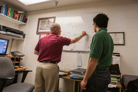 Support staff in front of a white board